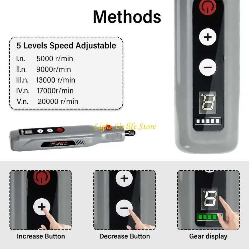 

63HA 155pcs Lightweight Tool for Grinding Polishing USB Charging 5 rates Control LED