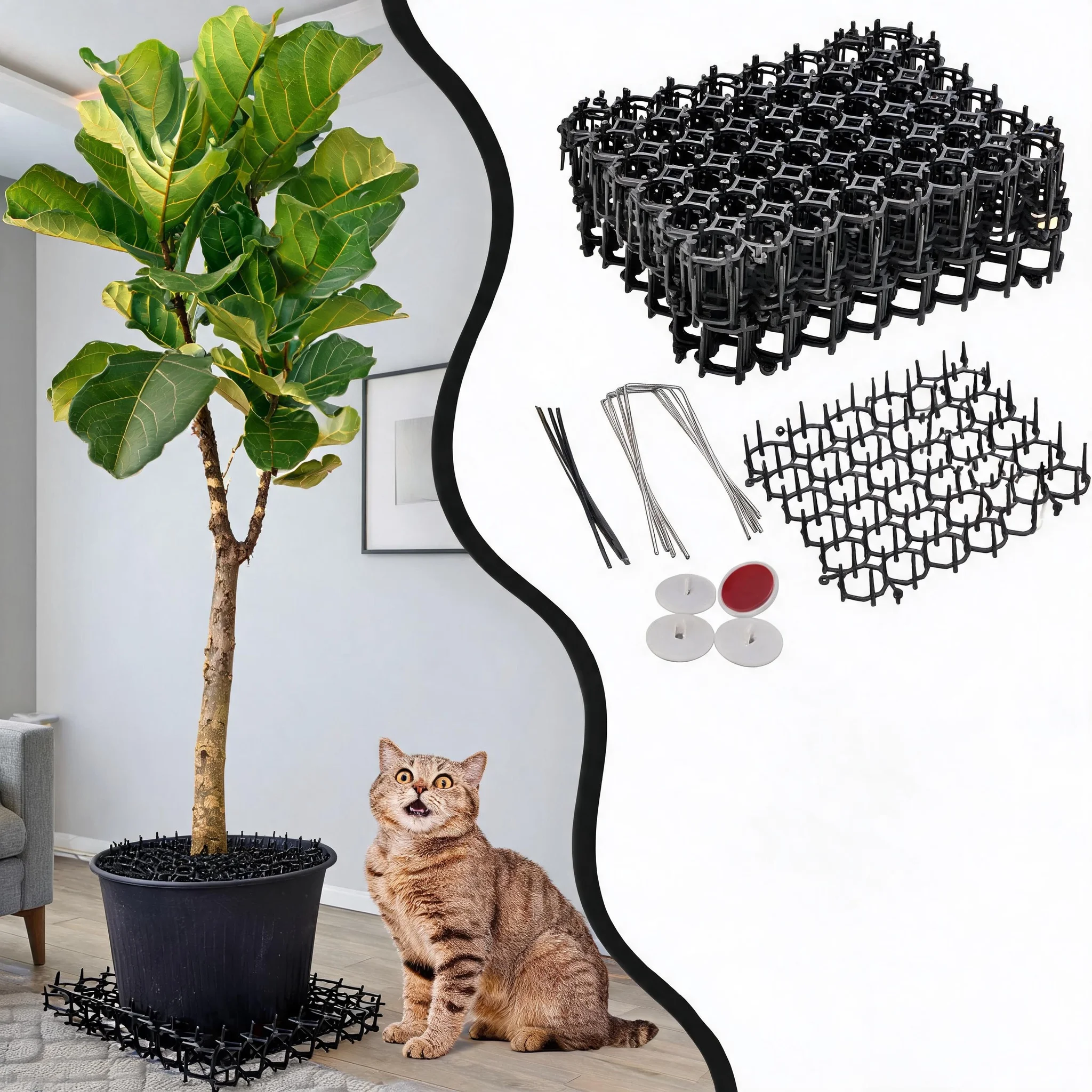 12/24Pcs Anti‑Cat Scat Spike Mat Pet Deterrent Mat Keep Cats Away for Yard Lawn Garden Fence Household Furniture Anti Scratch