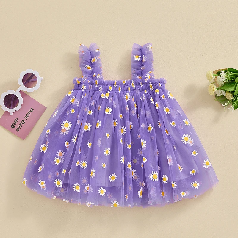 Baby Kids Girl’s Slip Dress Sleeveless Flowers Summer A-line Dress Tulle Princess Dress for 6 Months to 5 Years