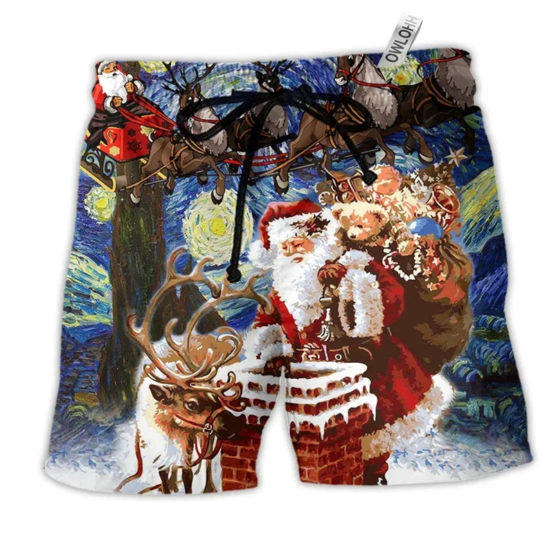 Merry Christmas Noel Baba Erkekler Şort 3D Baskı Komik Noel Unisex Y2k Kurulu kısa pantolon Yaz Hawaii Mayo Sörf Yüzmek mayo