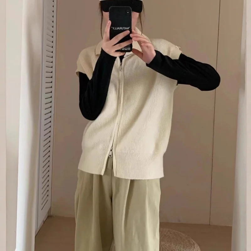 

Korean Style Versatile Lapel, Autumn and Winter Knitted Vest, Women's Loose Casual Fashion, Layered Sweater Vest, Women's