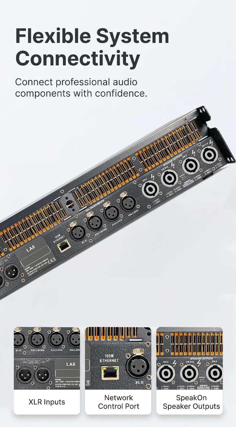 Paulkitson LA8 4-Kanal Professioneller Leistungsverstärker DSP LAN-Steuerung 4Ω 4×3000W Verstärker für Großveranstaltungen mit Line-Array-Lautsprechern – Detail 8