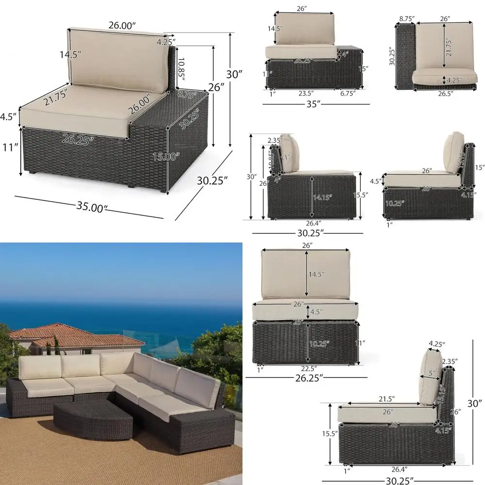 

Brown 6-Piece Wicker Outdoor Sectional Sofa Set with Water-Resistant Cushions