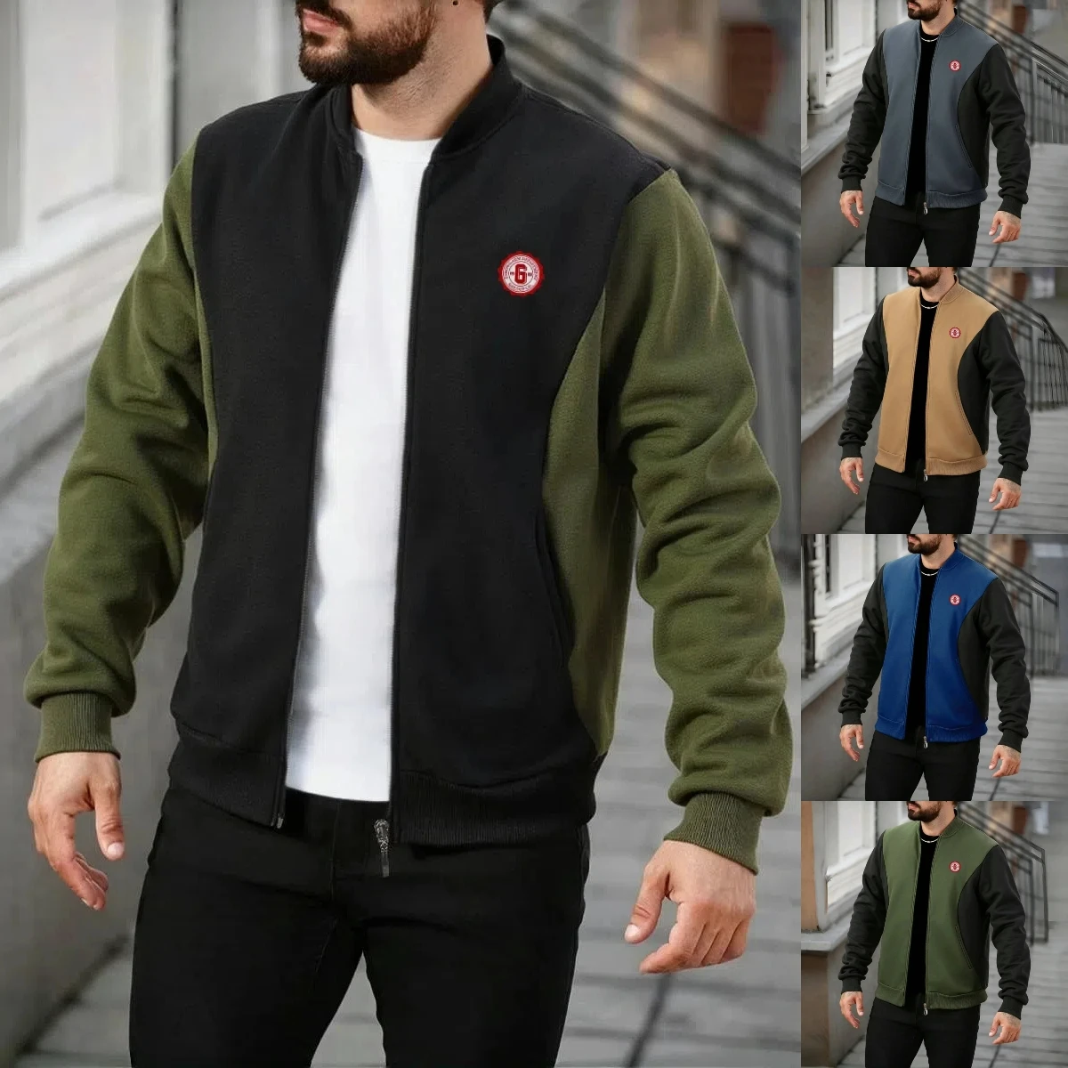 

Men's casual stand-up collar coat for autumn and winter, high-end polyester multi-color loose outdoor sports long-sleeved jacket