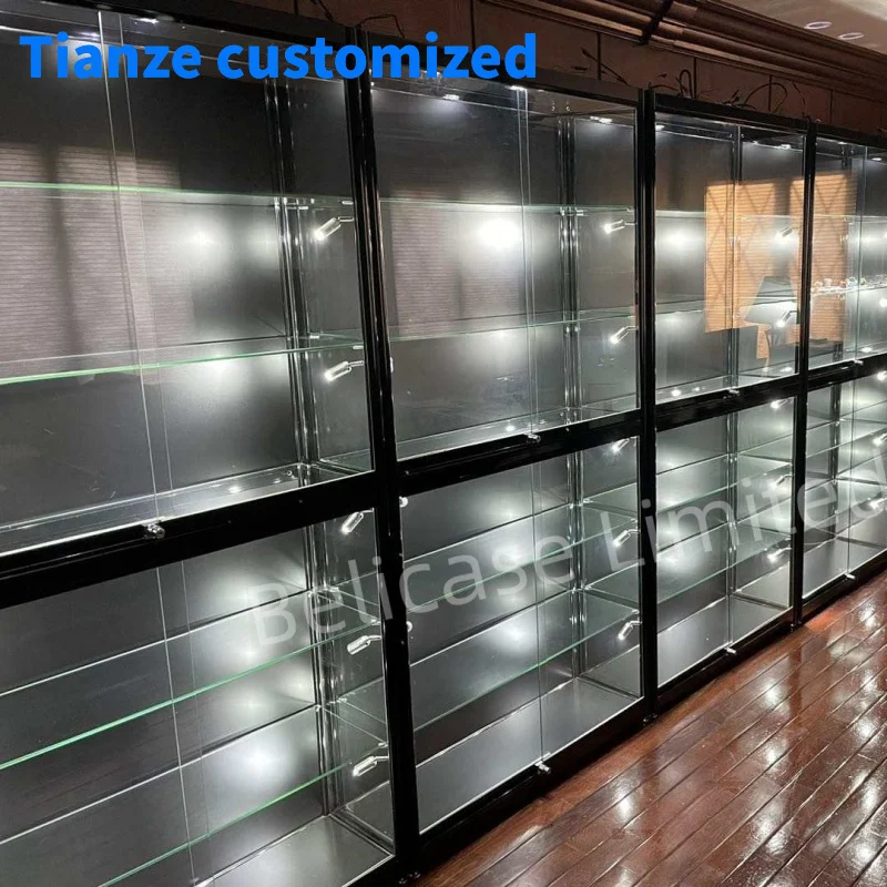 

(Customized) retail boutique shop furniture fullaluminum frame lockable showcase glass display cabinet with LED lighting