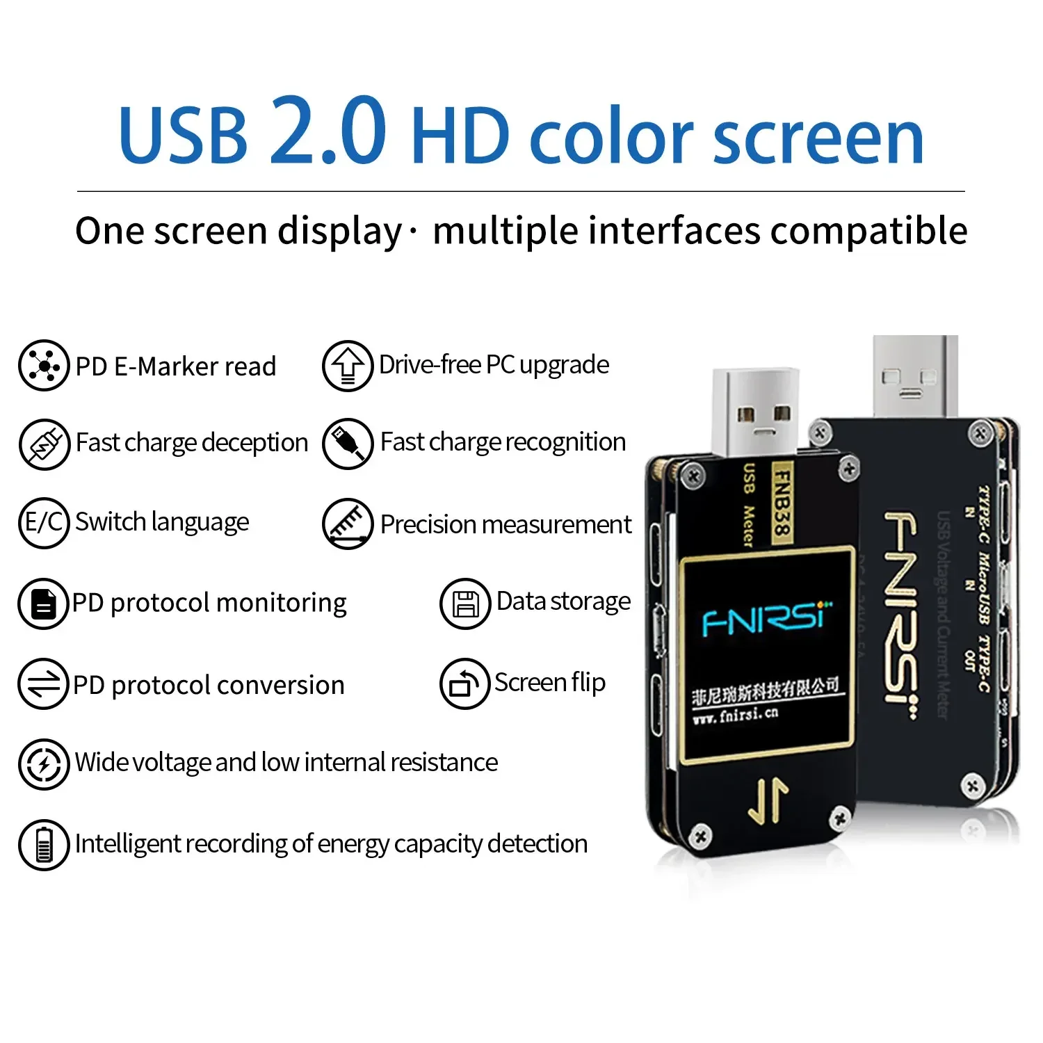 FNIRSI FNB38 Current And Voltage Meter USB Tester QC4+ PD3.0 2.0 PPS Fast Charging Protocol Capacity Test