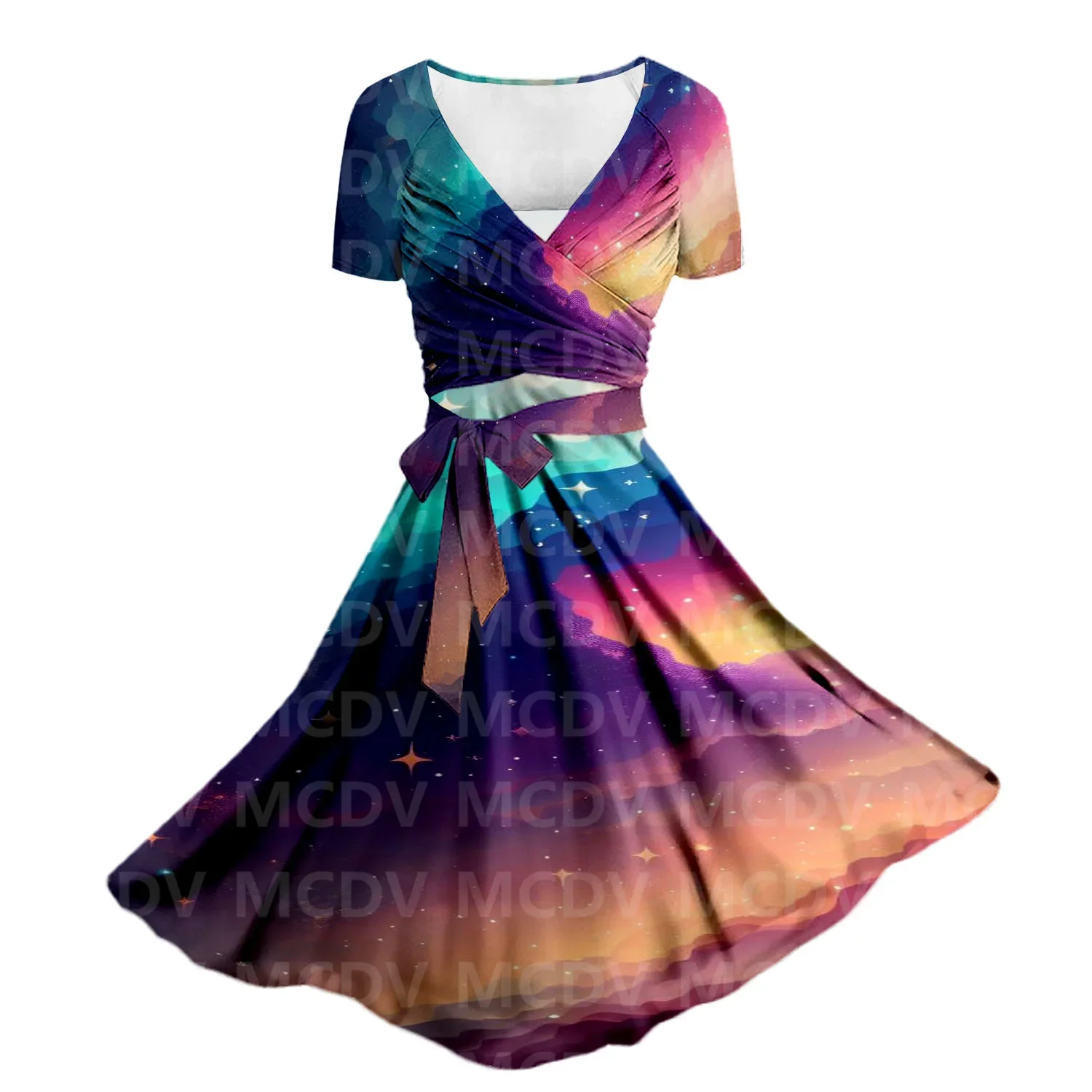 Women's Summer Galaxy Art Two Piece Dress 3D Printed Pocket Dress Female Dresses 02