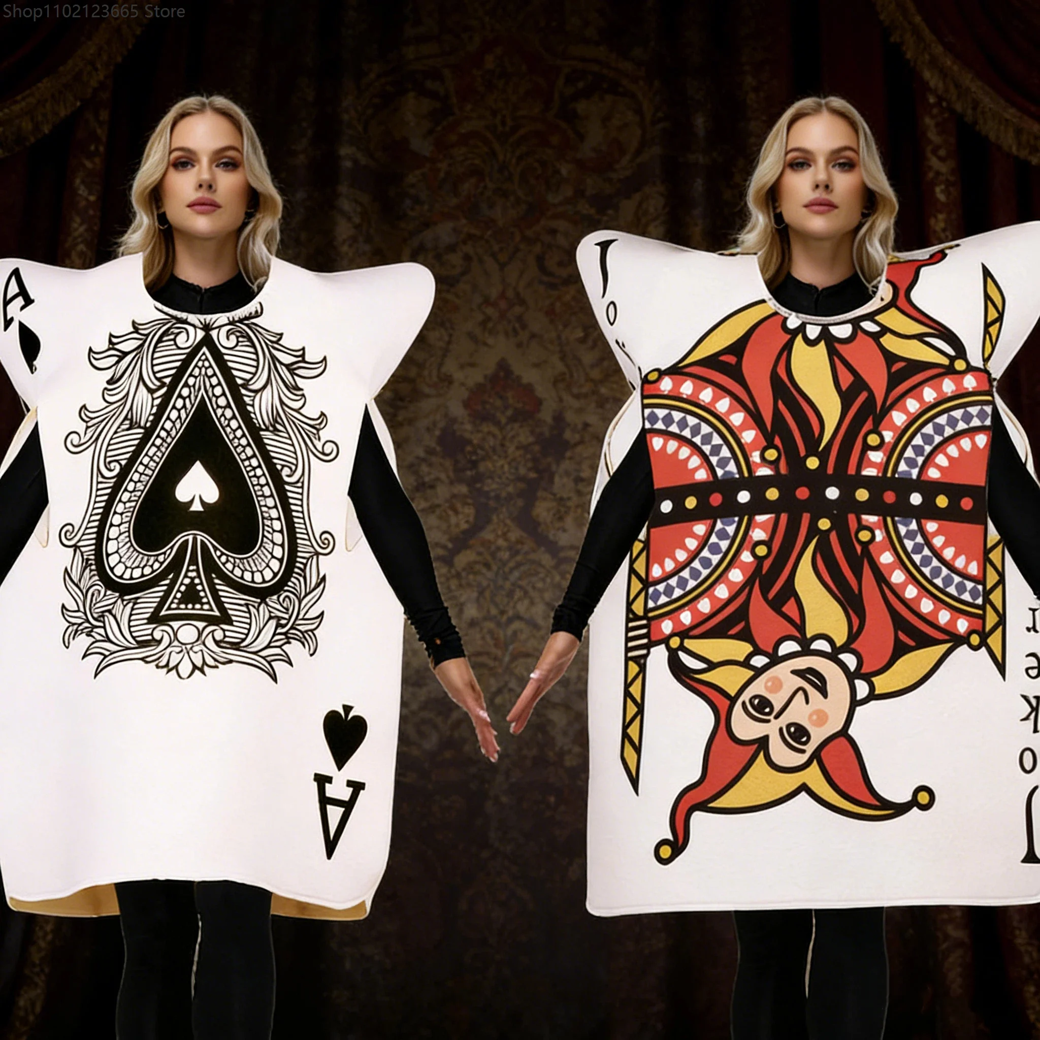 

New Adult Playing Card Role Play Costume Funny Clown Spade King Jumpsuit Halloween Costume Carnival Purim Party Sponge Suit 2026