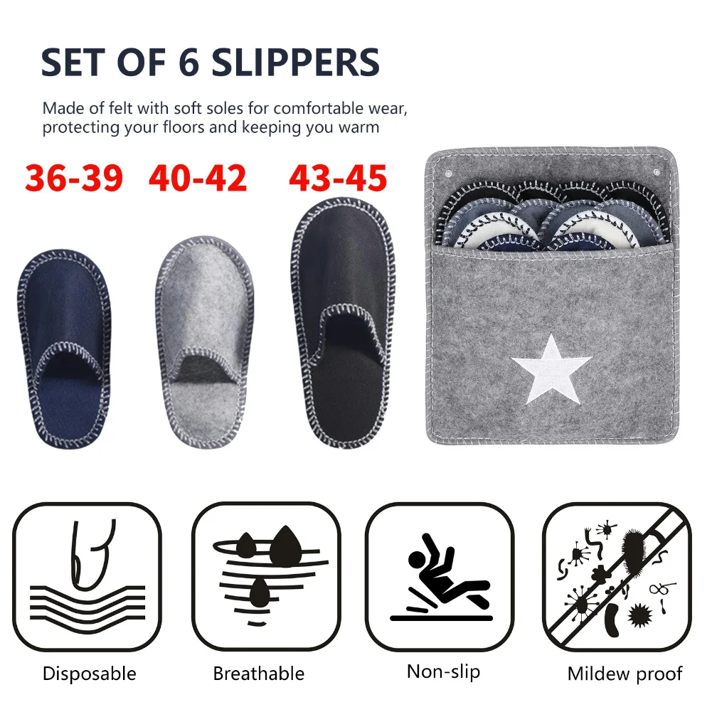 

6 Pairs Family House Guest Slippers Set with Non-Slip Sole Closed Toe Felt Guest Slippers Unisex Slippers for Shoeless Home