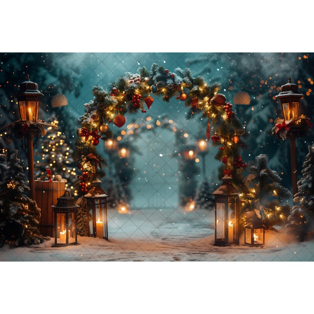 Red Christmas Background Photography Glitter Xmas Tree Arch Door Snowy Backdrop Winter Kids Birthday Party Studio Props image 5