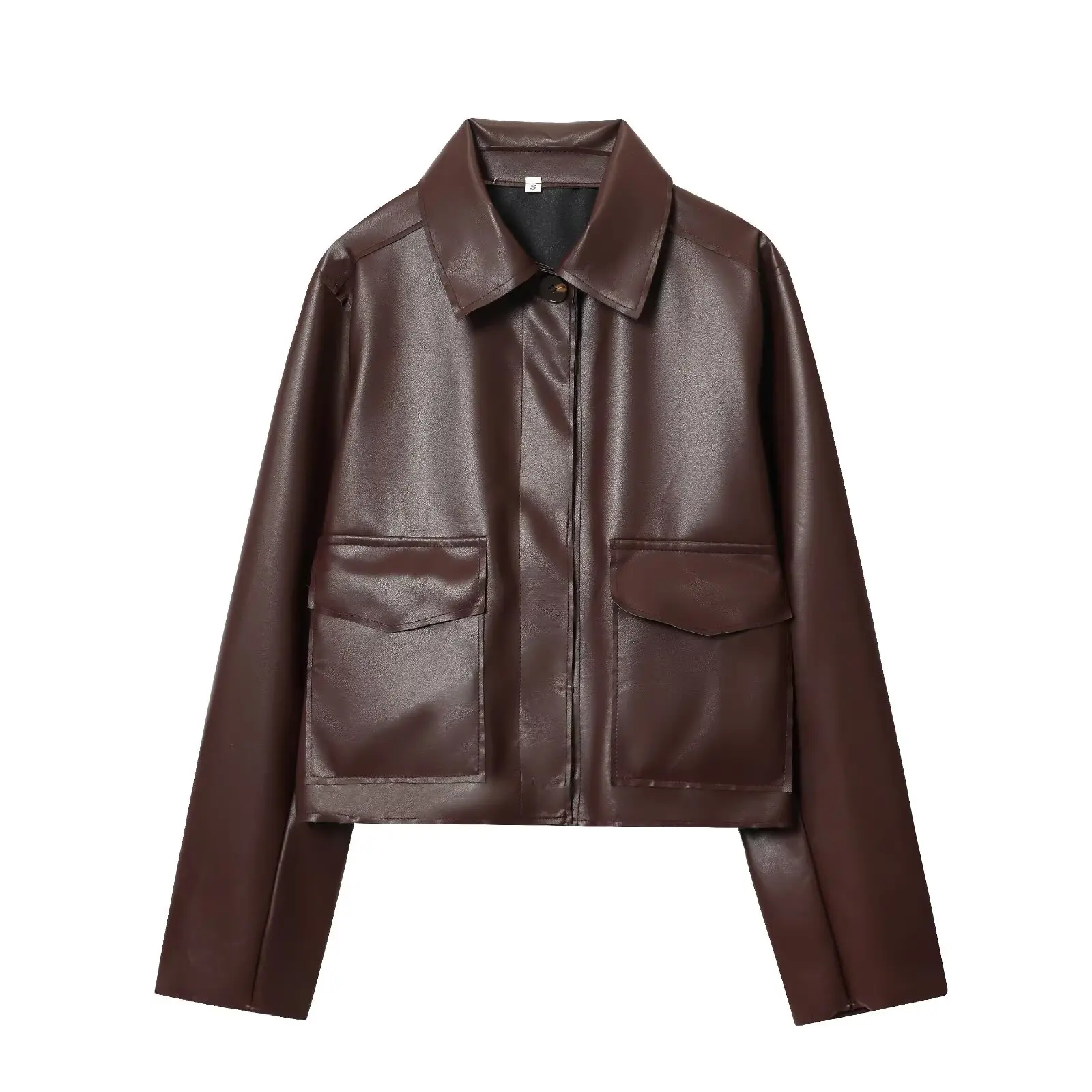 DiYiG WOMAN 2025 Winter New Fashion Faux Leather Short Jacket All-match Lapel Chic Pocket Casual Jacket Outerwear Mujer