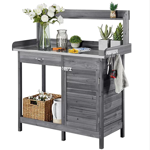 Outdoor Garten Werkzeug Aufbewahrung Schrank Blumenerde Bank Workstation Mit Zinkter Table Plate And Opening Lager Regal Werk