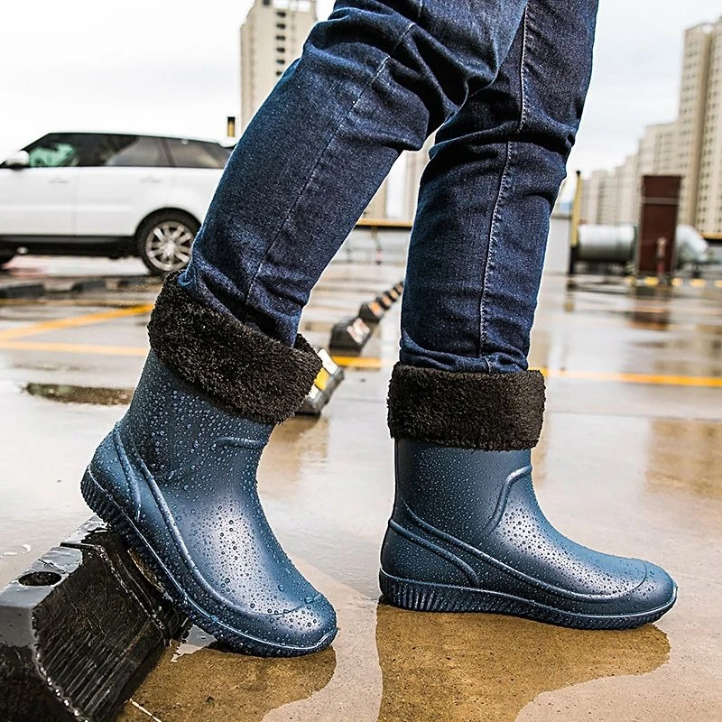 

Autumn and Winter Warm Waterproof Male Shoes Fleece-lined Short Non-slip Fishing Work New Fashion Garden Adult Men's Rain Boots