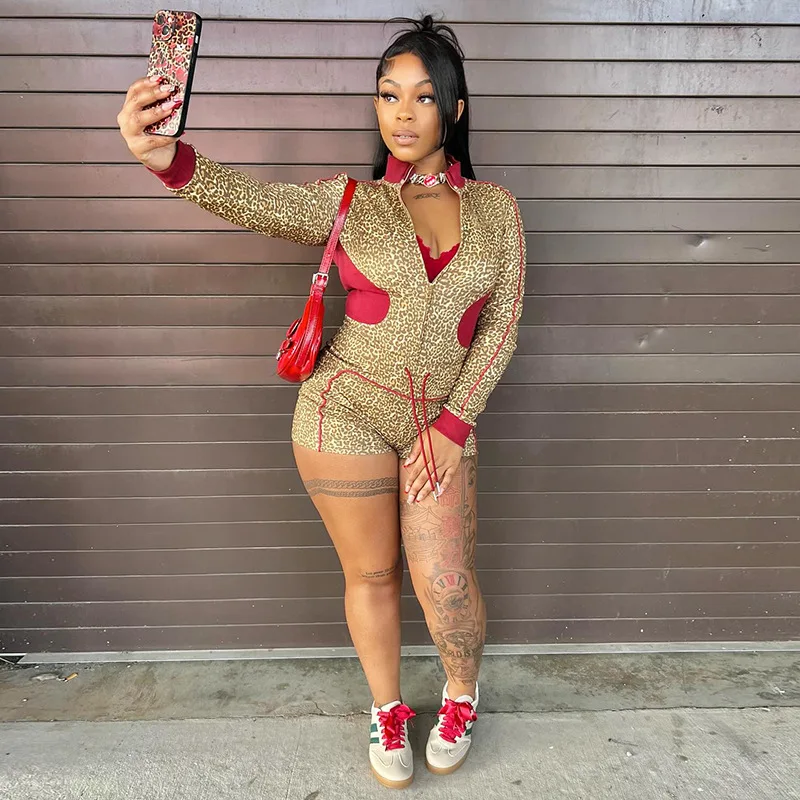 

Женские леопардовые комплекты на молнии с воротником-стойкой, женские осенне-зимние хитовые цвета, костюм на шнурке, модная модная уличная одежда, комплекты для вечеринок в ночном клубе