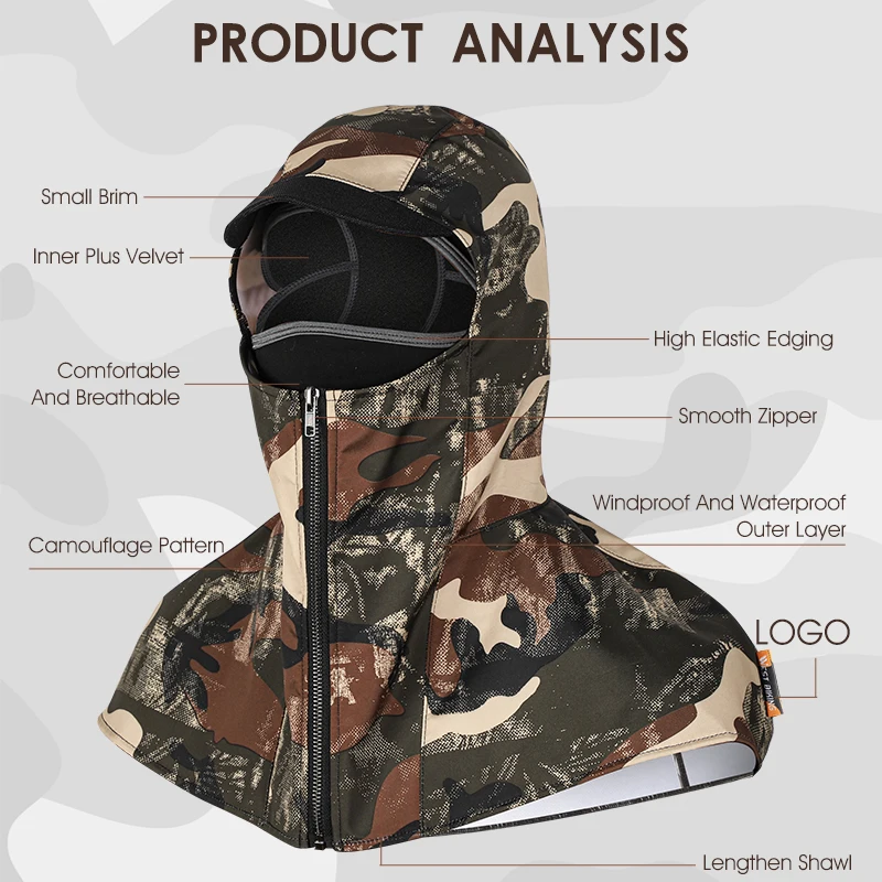 WEST BIKING 2 in 1 Winter Warm Cycling Cap Tactical Camo Hood Fleece Waterproof Balaclava Motorcycle Headgear Bicycle Ski Cap