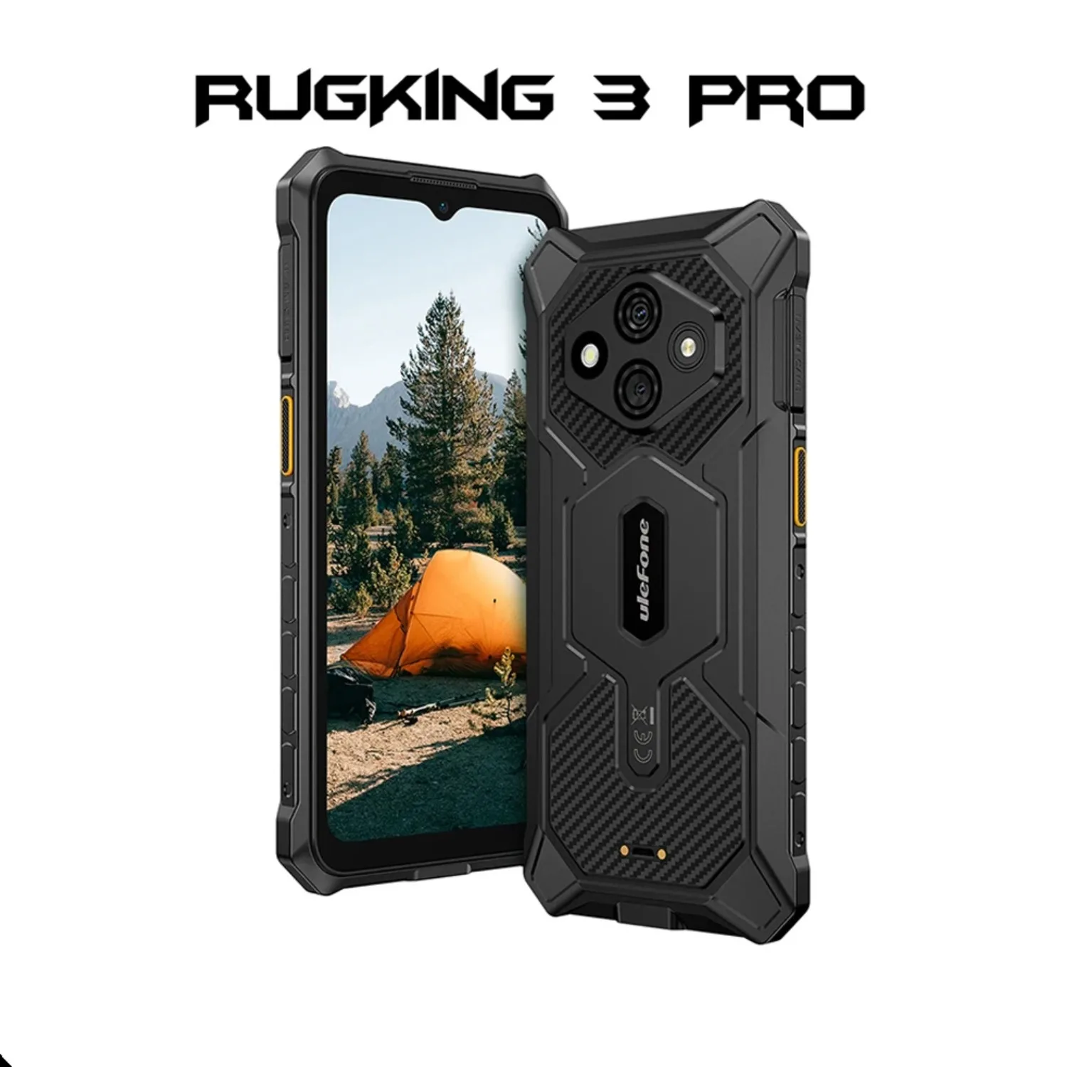 Telefone Rugged Global Ulefone RugKing Pro 3 4G AI com Tela de 6,56 polegadas 120Hz 5700mAh Lente Macro de 48MP 2MP Android 15 16GB RAM 128GB ROM NFC