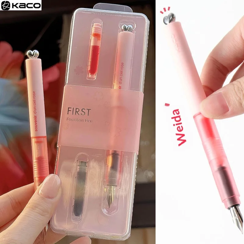 

KACO Cherry Blossom Colors Fountain Pen EF Pen Tip Rotating Heart With Replaceable Ink Smooth Writing Stationery Girl's Gift