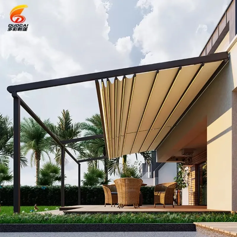

Outdoor Garden Terrace And Balcony Customizable Size Aluminum Electrically Retractable Automatic Awning With LED Lights