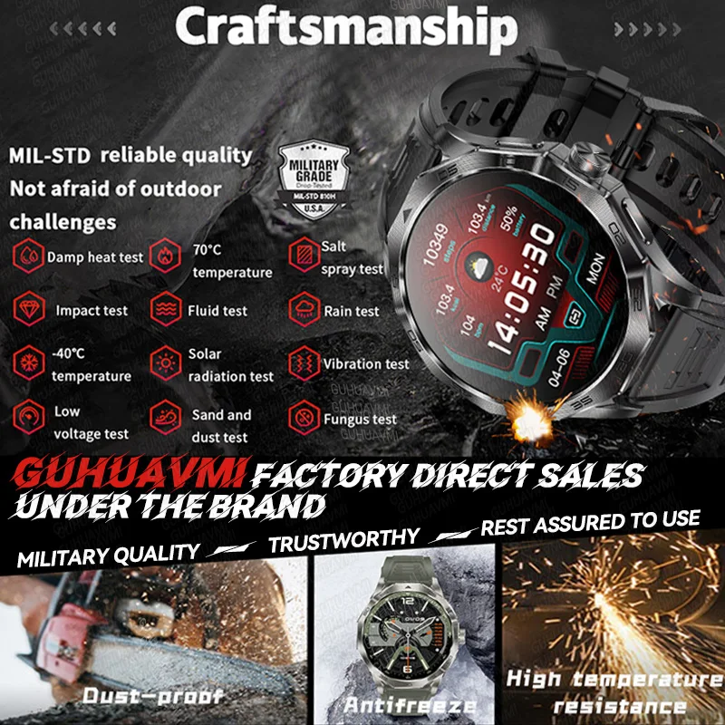 Military 1.85 Bluetooth Call High-quality Smart Watch Men Outdoor Sport Tracker Watches IP68 Waterproof Watch For Android IOS ﻿