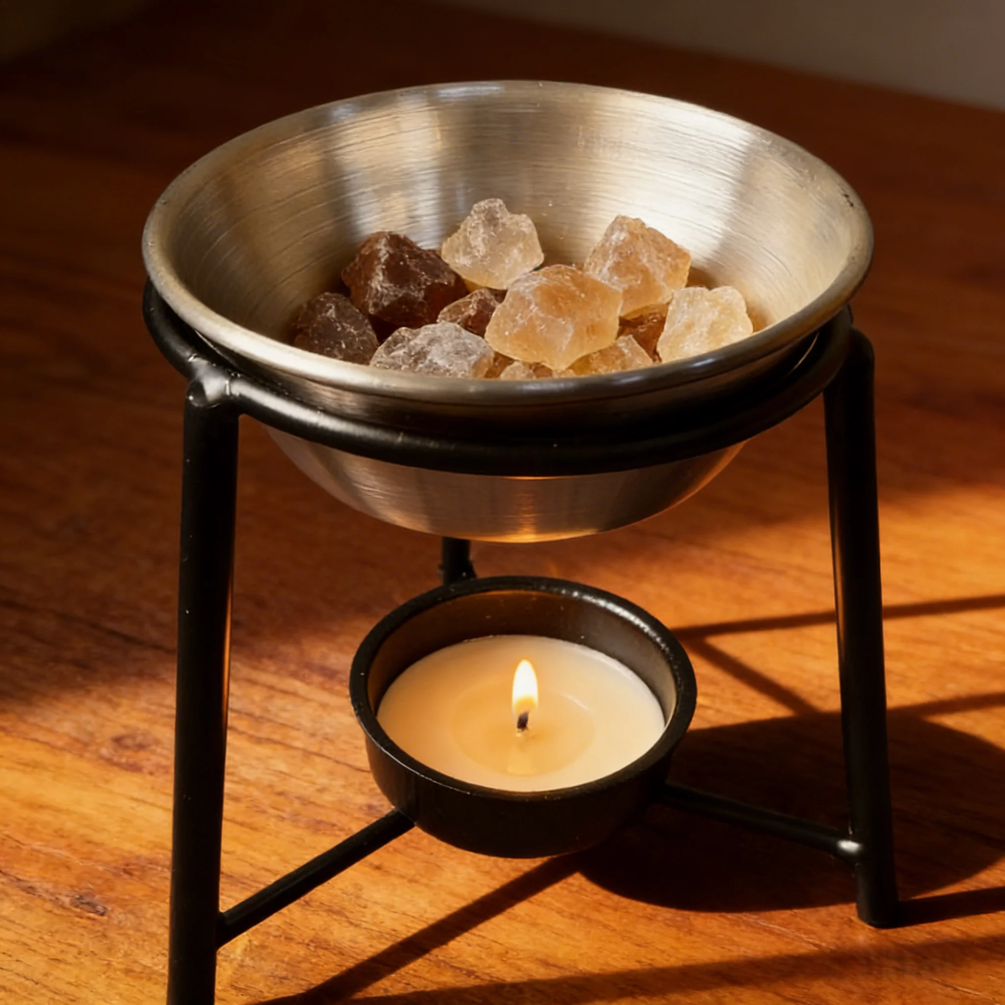 Candle Incense Holder with Spoon And Tweezers, Golden And Black Portable Metal Frankincense And Sandalwood Essential Oil Diffuse