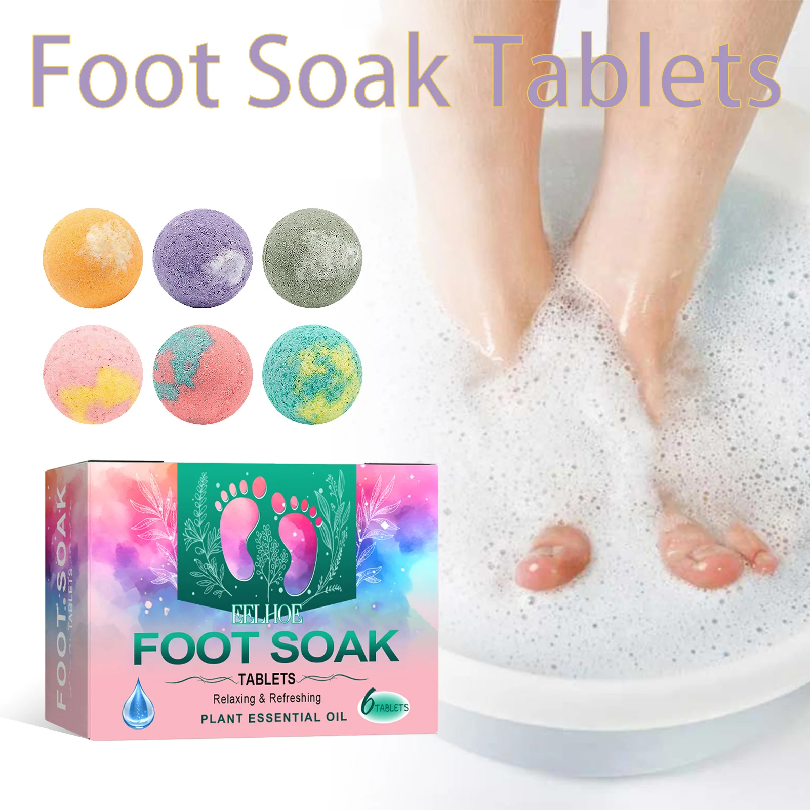 

Шарики для ванночек для ног: отшелушивающие, увлажняющие, снимающие стресс, ароматерапия, для душа и спа-процедур, соль для ванночек для ног, 6 шт.