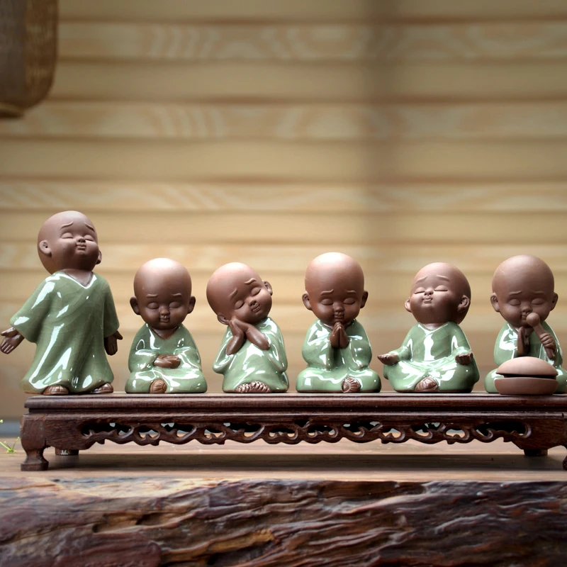 

office store company home Desk bookshelf BEST ART statue- CHAN DAO Monk quiet thinking GEYAO Celadon Porcelain Buddha