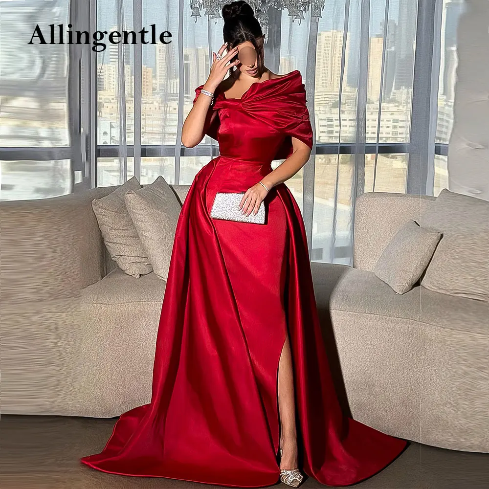 

Элегантные арабские вечерние платья с открытыми плечами и короткими рукавами, красные атласные вечерние платья трапециевидной формы для выпускного вечера на свадьбу по индивидуальному заказу