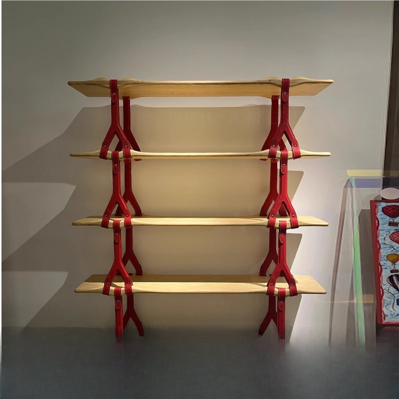 Bookshelf All solid wood saddle leather Five-layer bookshelf shelf hanging minimalist