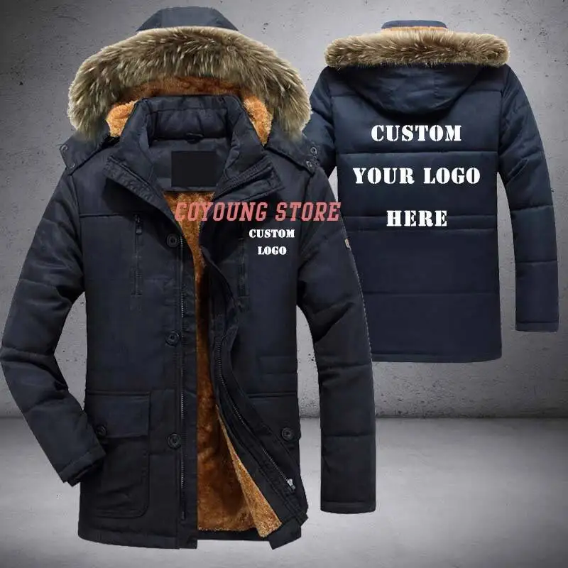 Custom Large Size Men Parkas Coat Plus Veet Thicken Zipper Clothing Warm Detachable Fur Collar Mens Winter Jacket