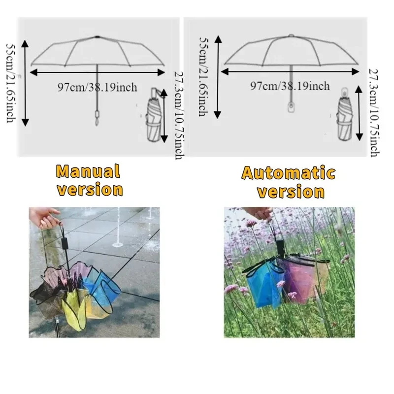 Rainbow Transparent Folding Umbrella Automatic Manual Design Lightweight Windproof Portable Daily Outdoor Use - view 6