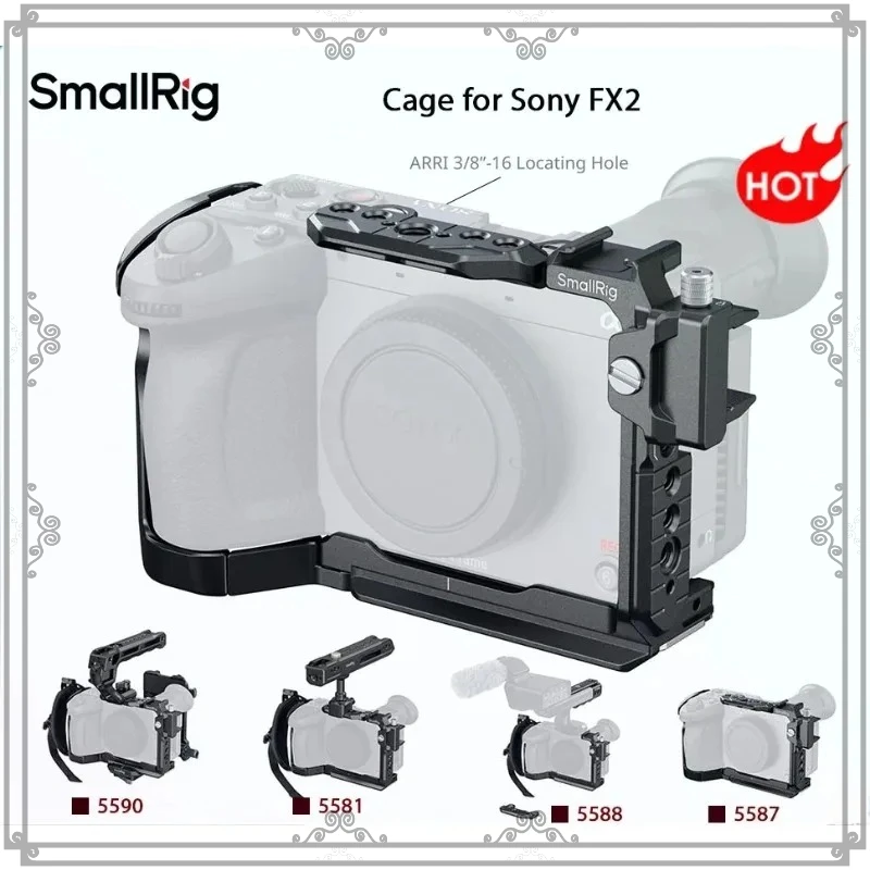 SmallRig 5587 Cage for Sony FX2, Camera Cage Rig Kit With Top Plate Cable Clamp Cold Shoe NATO Rail, Kit w Handle Wrist Strap