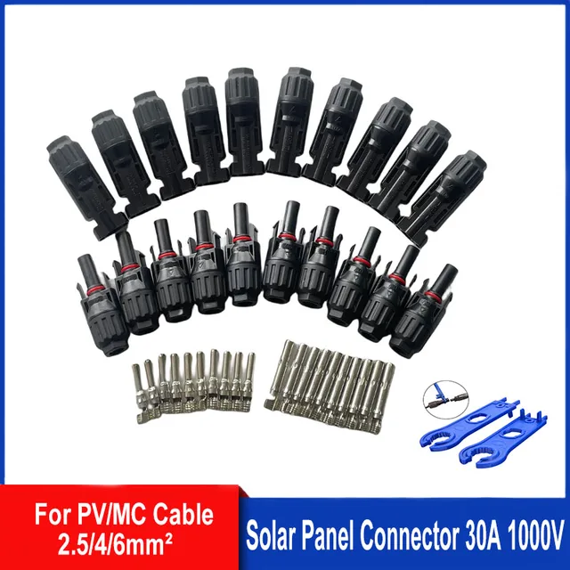 5/10 par złączy solarnych Wtyczki PV 1000 V 30 A Zestaw złączy paneli słonecznych dostępny dla kabli PV/MC 2,5/4/6 mm²