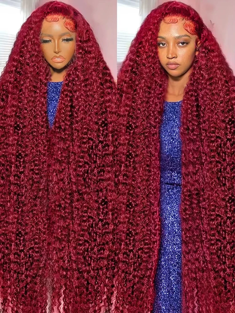 موجة عميقة 99J بورجوندي 13x6 الدانتيل الباروكة الأمامية شعر الإنسان 13x4 مجعد 30 40 بوصة HD الدانتيل الشفاف الجبهة الباروكات البرازيلي النبيذ الأحمر