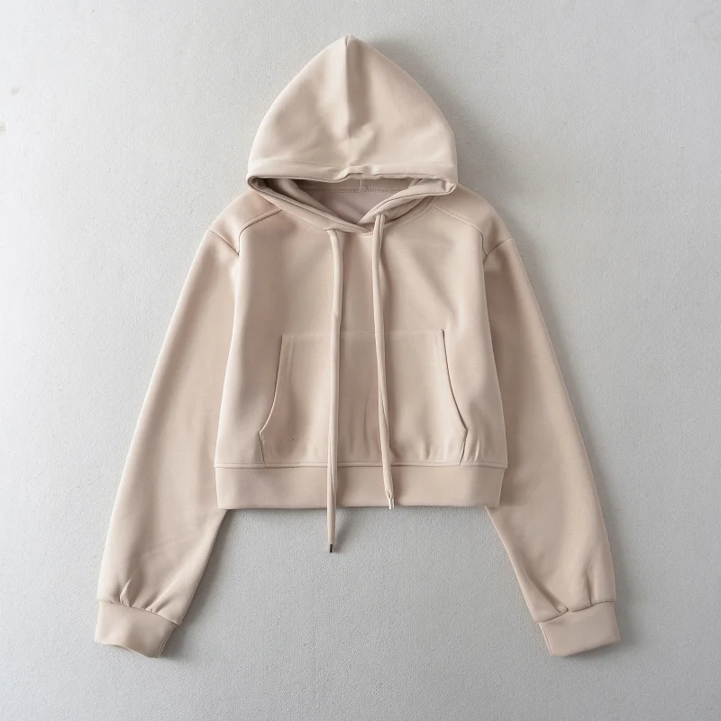 Lazy Style Simple Hooded Sweatshirt American Short Sports Pullover Tops for Women Trendy Loose Spring Autumn New Casual Hoodies