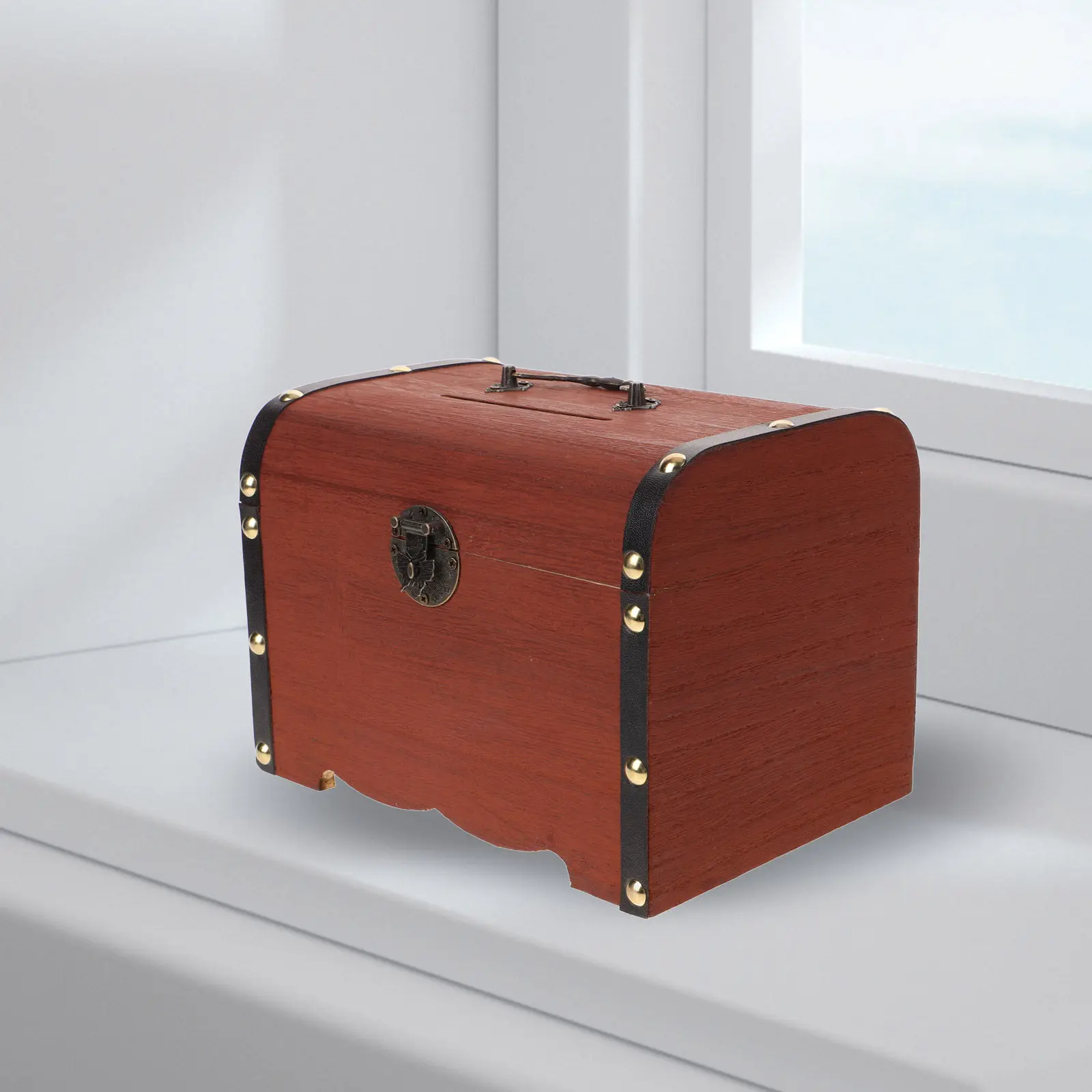 Solid Wood Money Storage Box Lockable Vintage Style Large Capacity Wooden Cash Coin Bank for Home Solid Wood Money Box