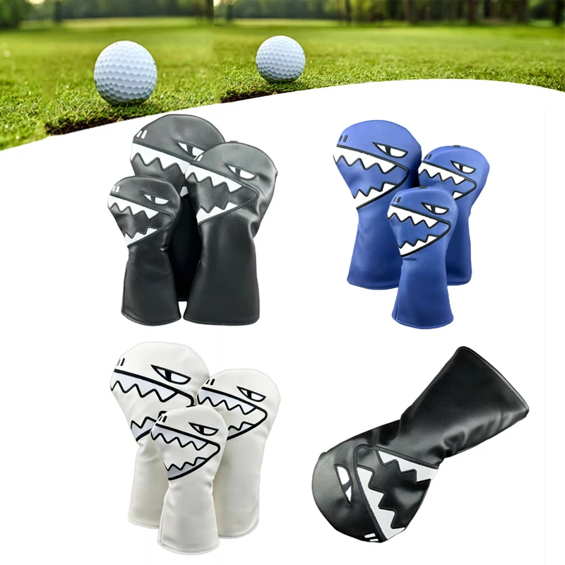 Fashion trends shark Golf Club #1 #3 #5 Wood Headcovers For Driver Fairway Woods Cover PU Leather waterproof Golf Accessories