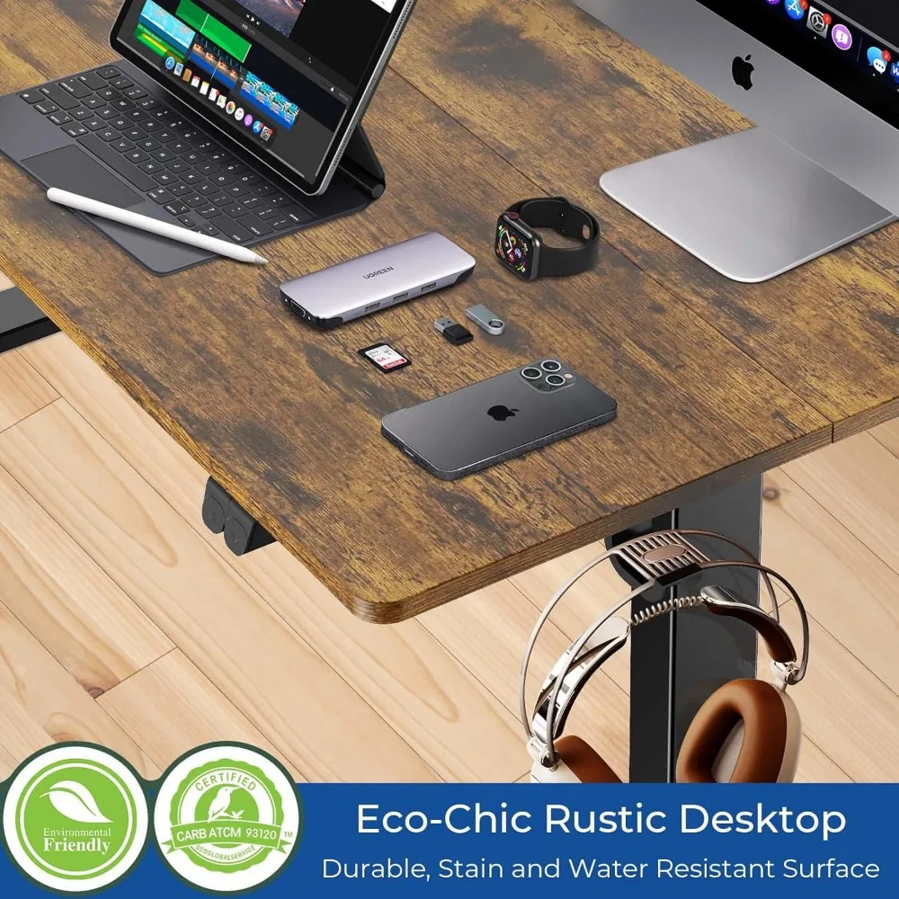 Upgraded 40 Electric Height-Adjustable Desk for Home Office: Large Rectangular Computer or Laptop Table with Durability