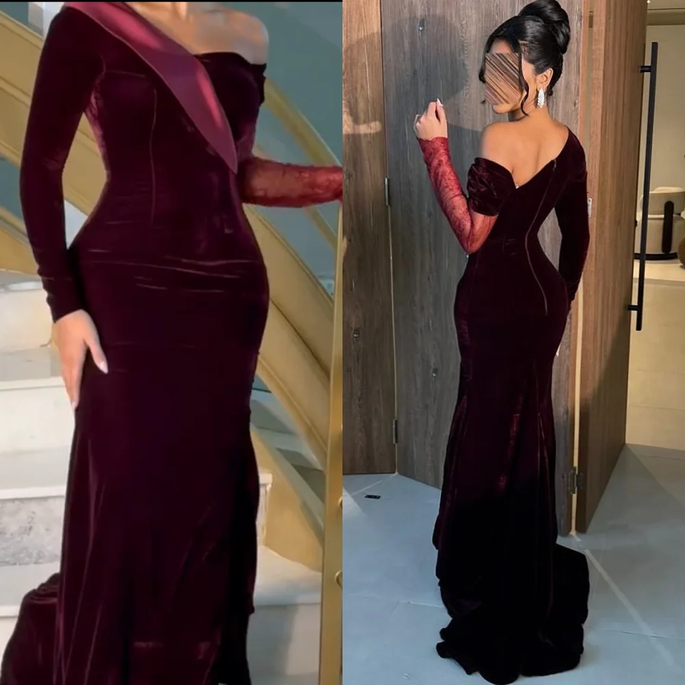 

Customized Matching Velour Pleat Trumpet One-shoulder Long Dresses Bespoke Occasion Party Elegant High Quality