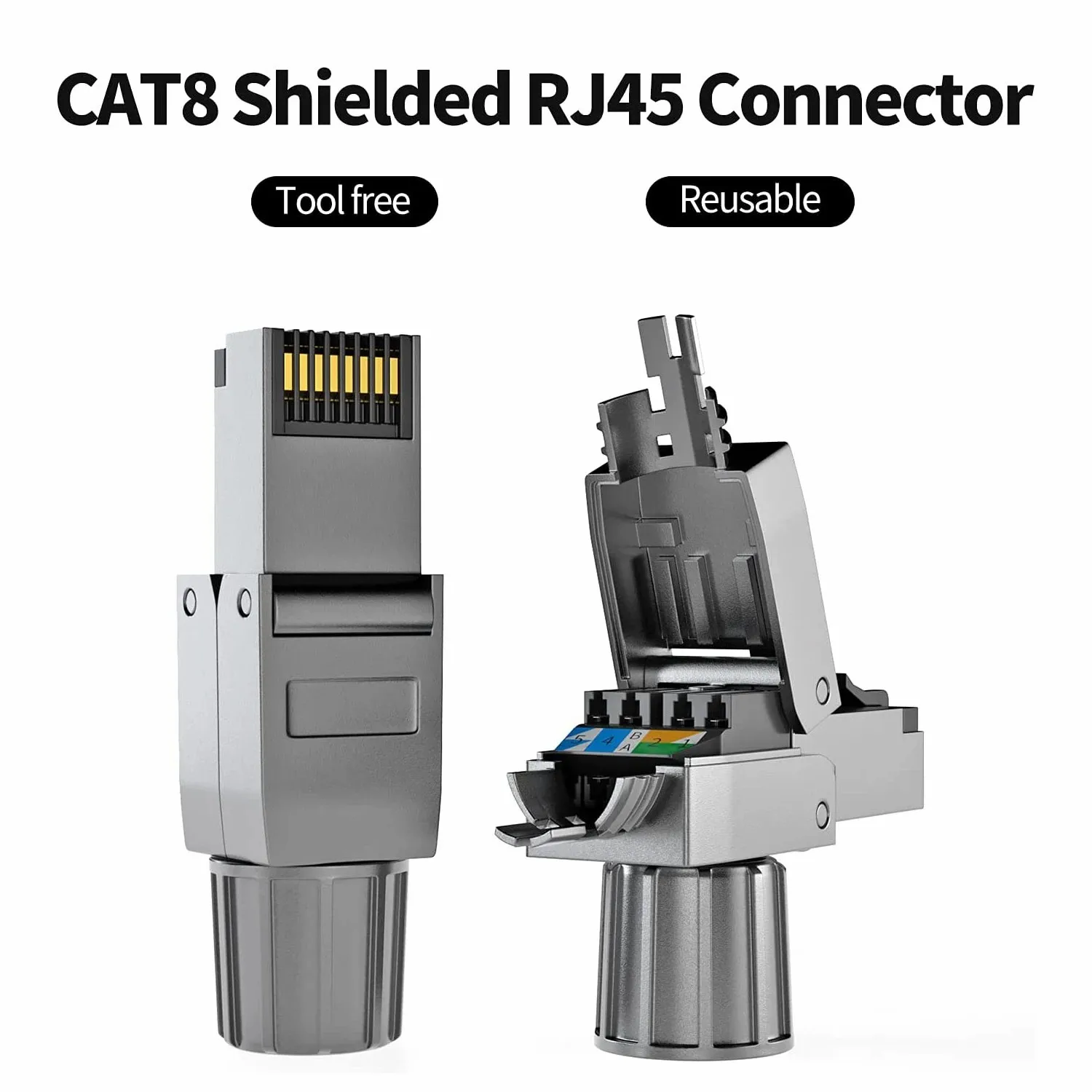 WoeoW-Conectores Ethernet Industriais, Easy Jack, RJ45 blindado, Plug de terminação modular, sem ferramentas, Cat8, Cat7, Cat6a