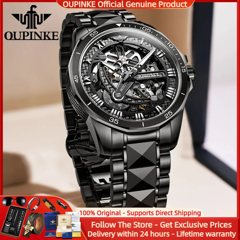 

OUPINKE 3178 Hollow Men Watch Luxury Tungsten Steel Waterproof Sapphire Original Cool Watch Men Fully Automatic Mechanical Watch