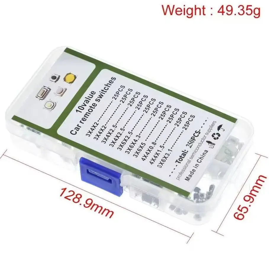 250PCS Automotive Touch Switch Assorted Sizes Pack of 25 Each 10 Varieties of Patch Car Switch Buttons for Electronics