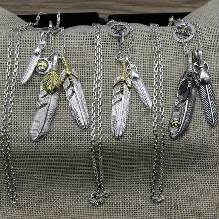 

Street Hip Hop Fashion Brand Classic Silver Pendant Male Couple Eagle Claw Feather Sterling Silver Star Same Necklace Female