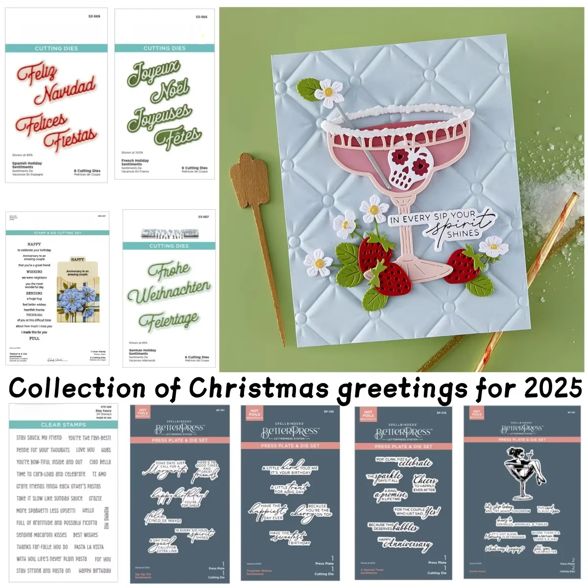 

Collection of Christmas Blessing Words 2025 Metal Cutting Dies Clear Stamps Hot Foil for DIY Making Card Scrapbook Decoration