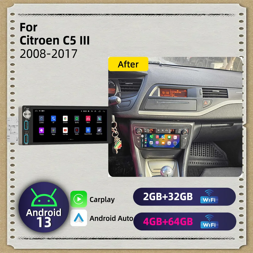 6.86 inch Android Screen for Citroen C5 III 2008-2017 1Din Autoradio Car Multimedia Radio Car Stereo Head Unit Carplay GPS