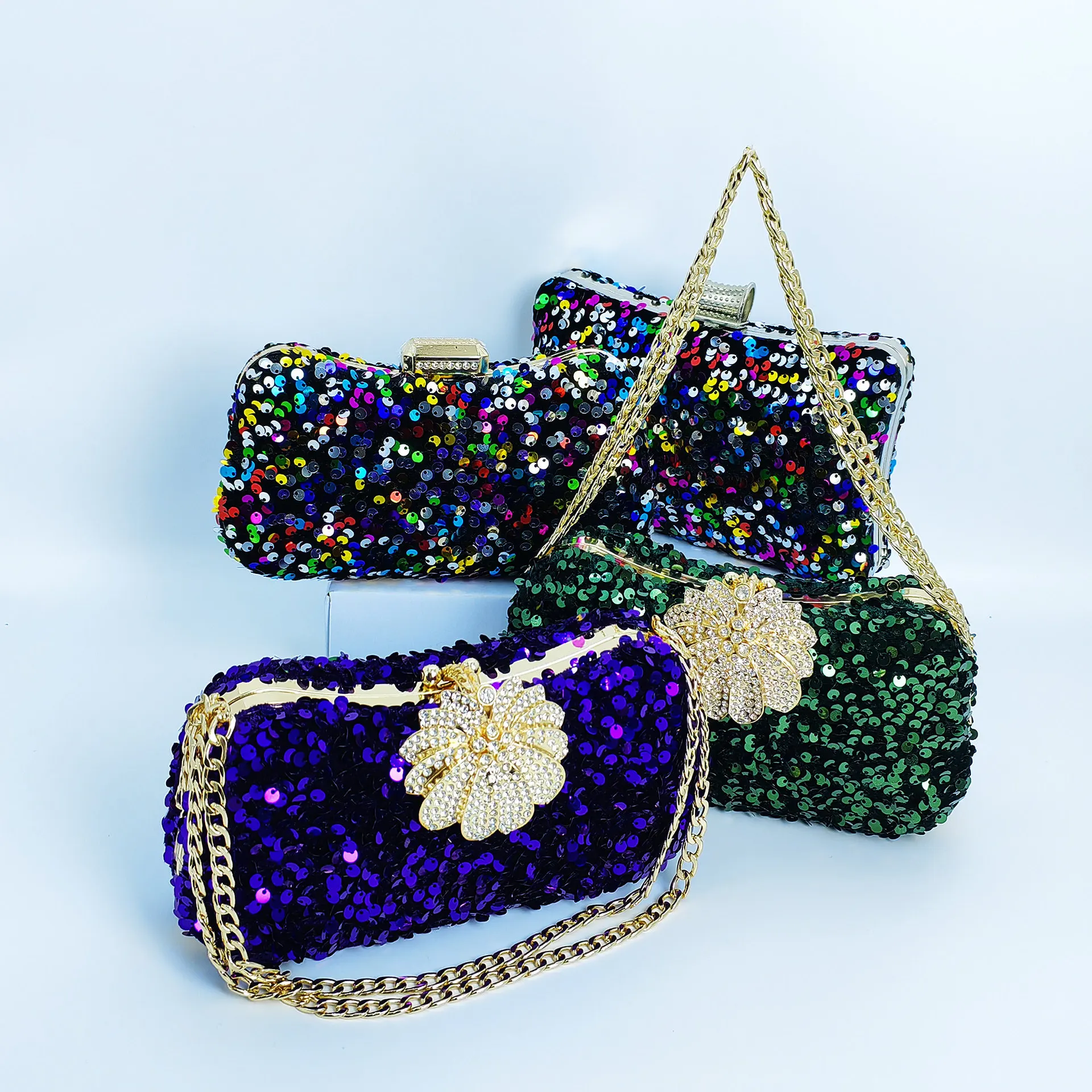 Sparkling Colored Beads Clip Bag Women's Double Chain Dinner Women's Bridal Bag Handtassen Dames Sac À Main Femme Luxe De Marque