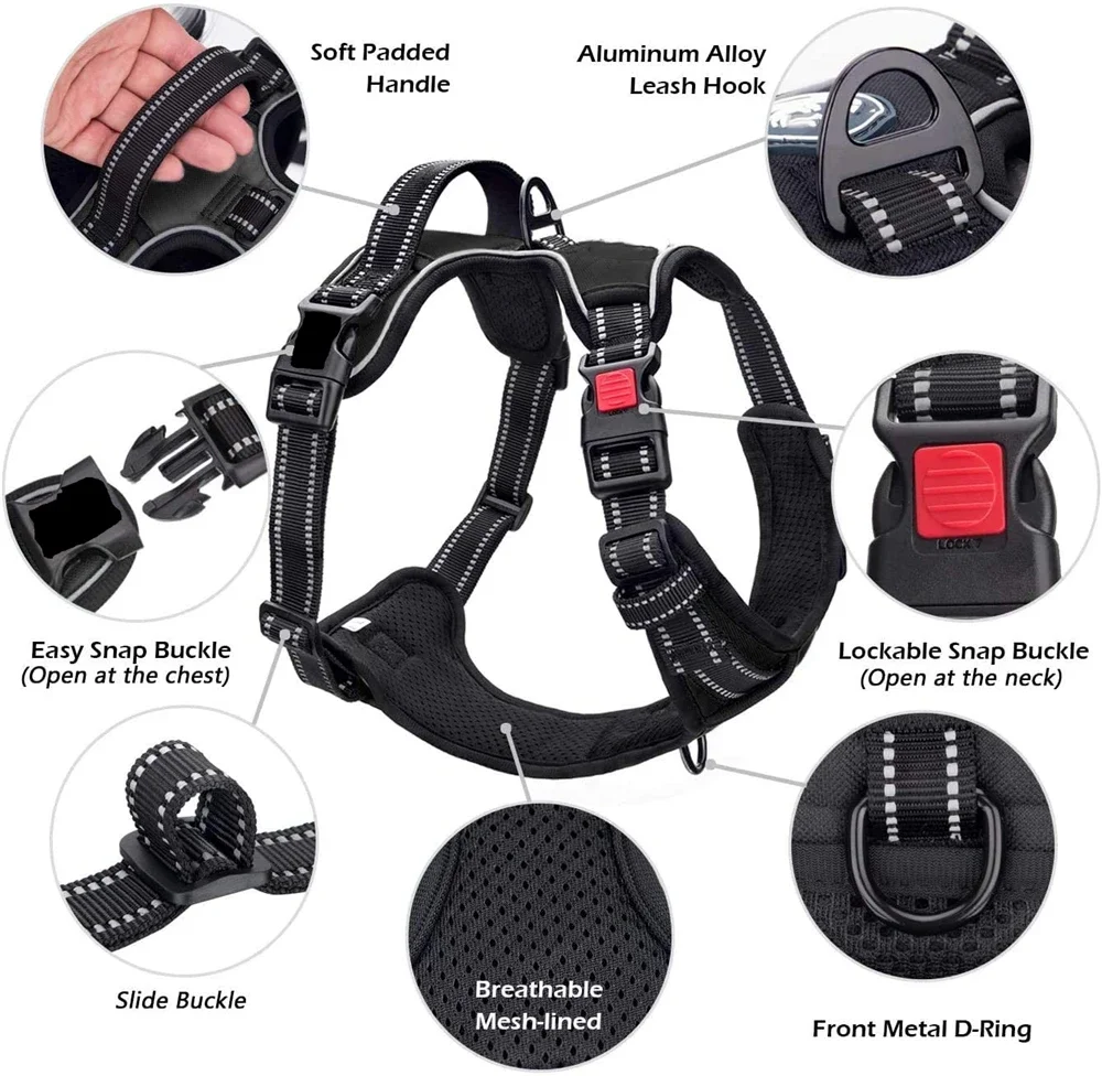 Manufacturers No Pull Dog Harness Adjustable And Reversible Nylon Waterproof Reflective Pet Harness