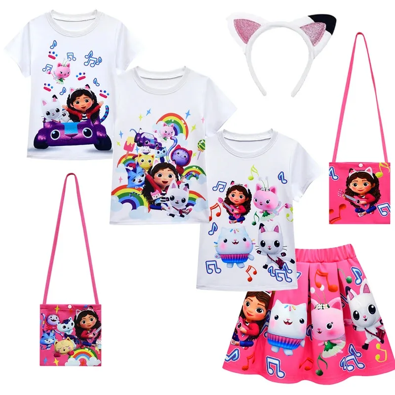 

Summer Gabby Dollhouse Costume Baby Girls Gabbys Dollhouse Dresses T-shirt Skirts Sets Gabby Cat Cosplay Birthday Party Clothes