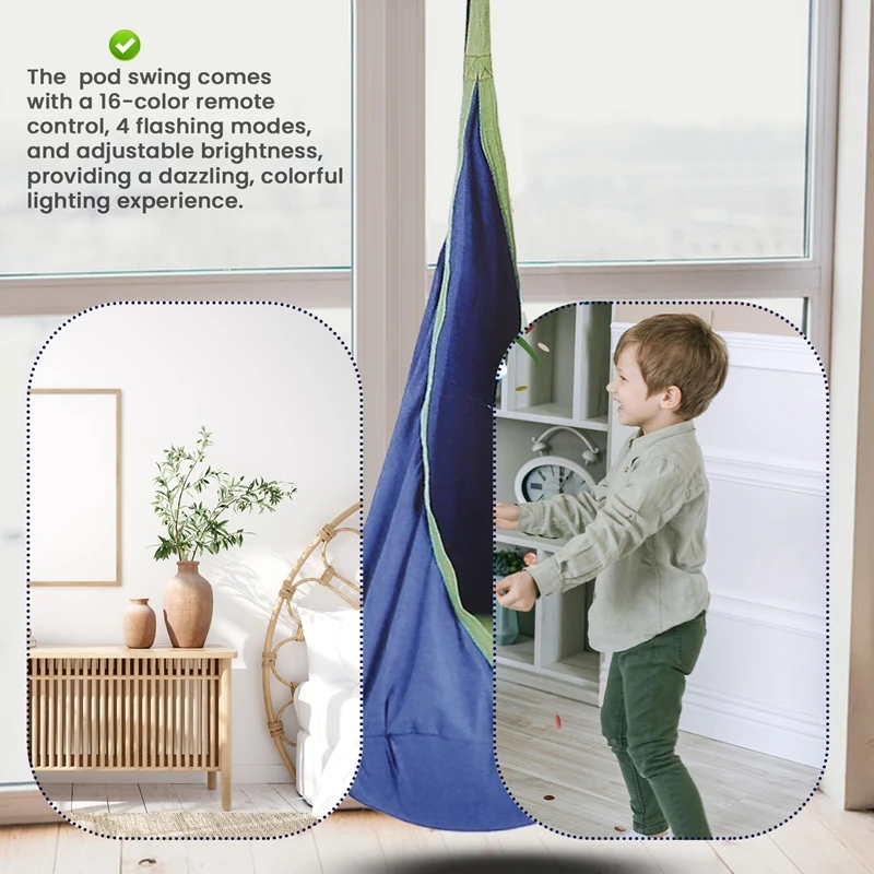 Asiento de columpio ligero para niños, columpio sensorial terapéutico, Columpio de techo de abrazo, hamaca de tela ajustable