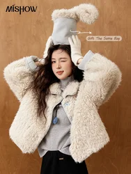 MISHOW Lamb Wool Jacket Women Suede Plush Thick Coat Spliced Turn-Down Collar Sweet Soft Senior Jacket Office Lady MXD59W0753