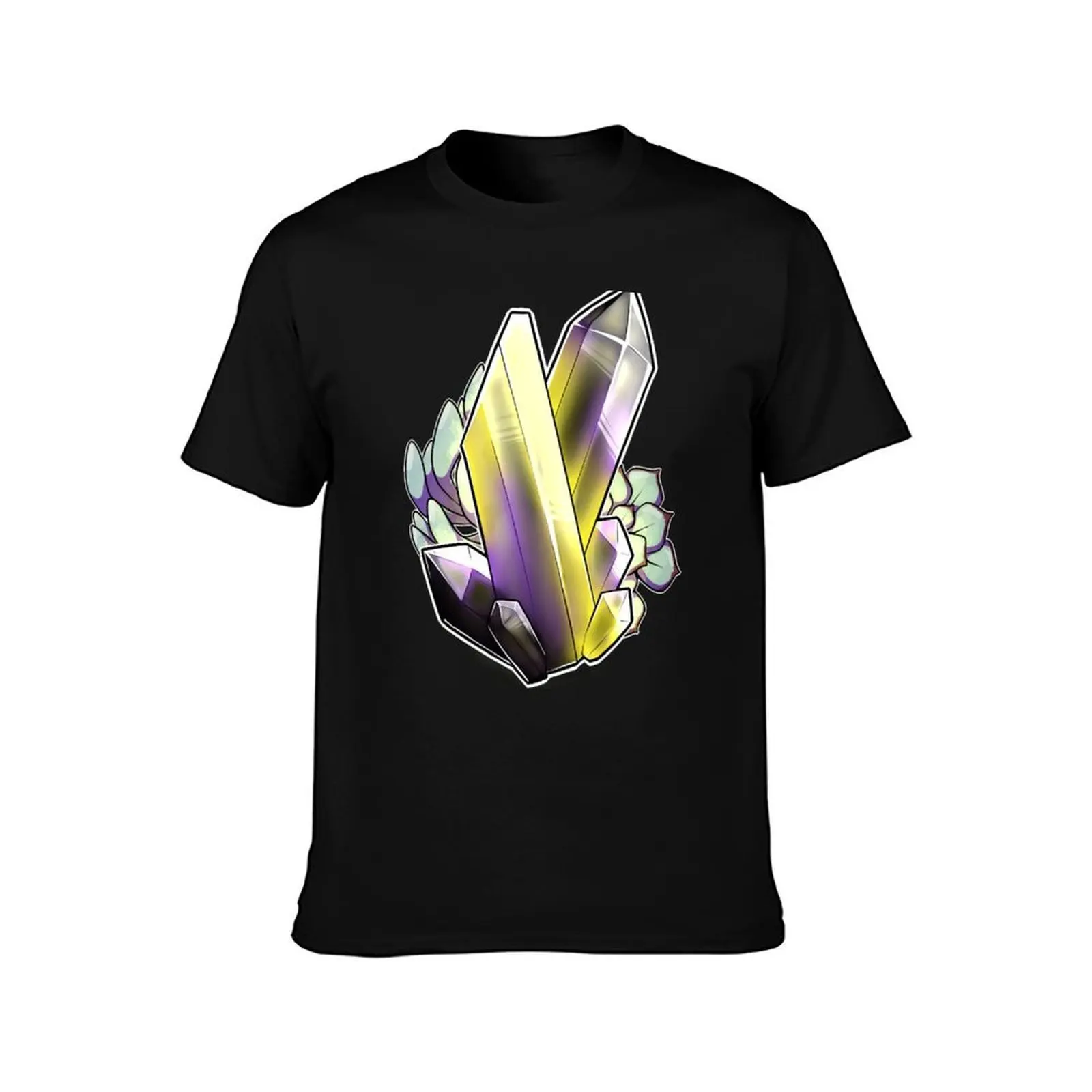 Non-binary Pride Crystal T-Shirt, Summer Casual Cotton Tee, Oversized Streetwear Tops, Vintage Graphic Print, Unisex Men Women
